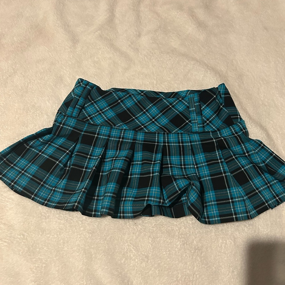 Blue and Black Pleated  Mini Skirt